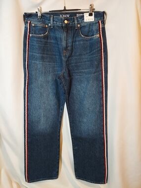 J.Crew Relaxed Straight Leg Jeans Velvet Trim Tuxedo Side Stripe Wash 29 NWT